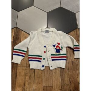Vintage Quiltex Sweater Cardigan 12m Paddington Bear Clown Juggle Primary CUTE!!